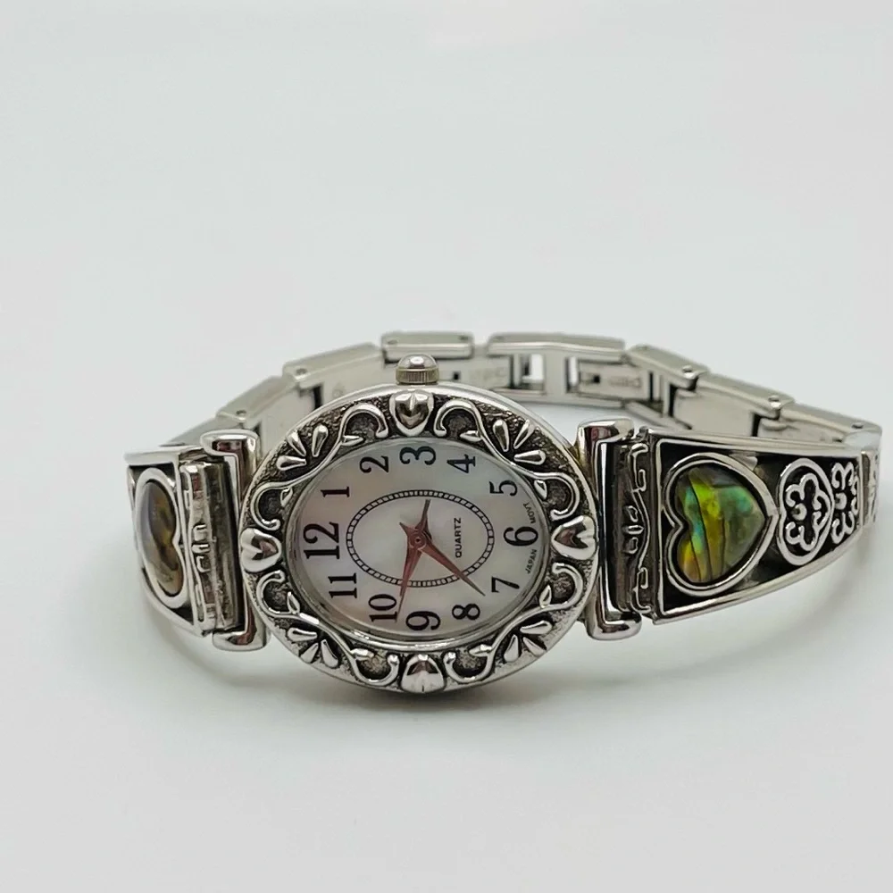 Quartz Watch with Mother of Pearl Heart Accents